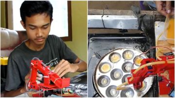 Tanpa Alat Canggih, Pemuda Ini Berhasil Membuat Robot untuk Bantu Ibunya Jualan Telur Dadar