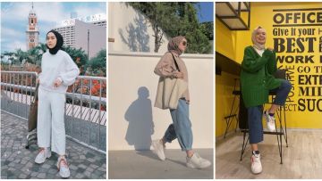 8 Kumpulan Foto Hijaber dengan Sneakers dan Celana Longgarnya. Kece Padu Padannya!