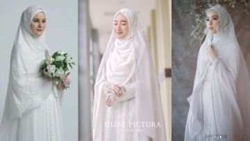 12 Ide Hijab Menutupi Dada untuk Gaun Putih. Digelar Luar Ruangan, Tetap Bebas Kepanasan~