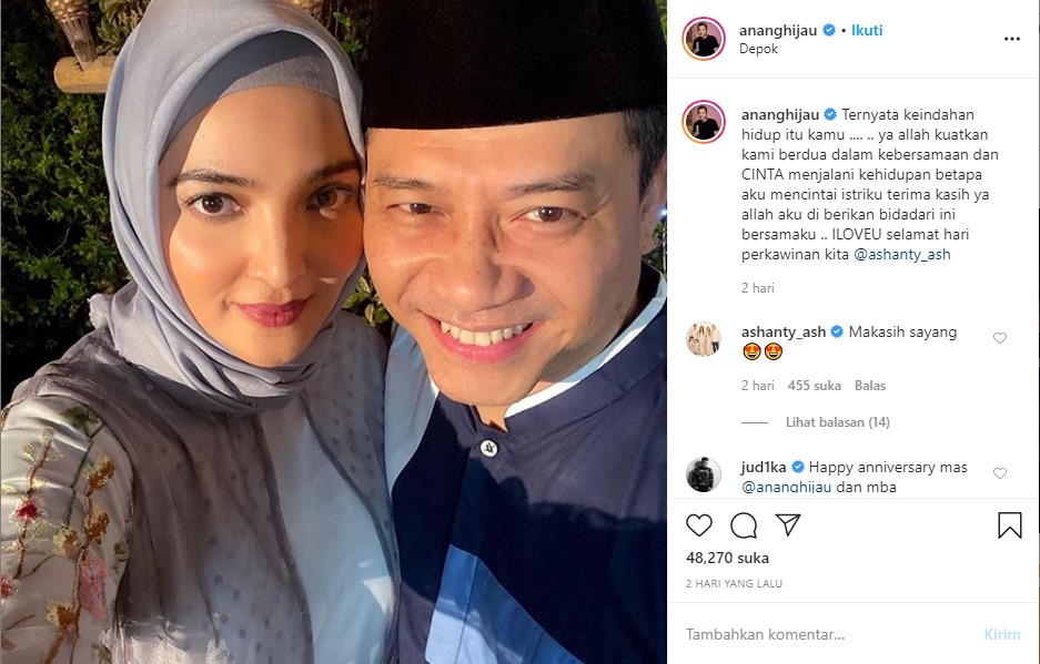 Rayakan Anniversary Pernikahan Ke-8, Begini Ungkapan Romantis Anang dan Ashanty. Romantis!