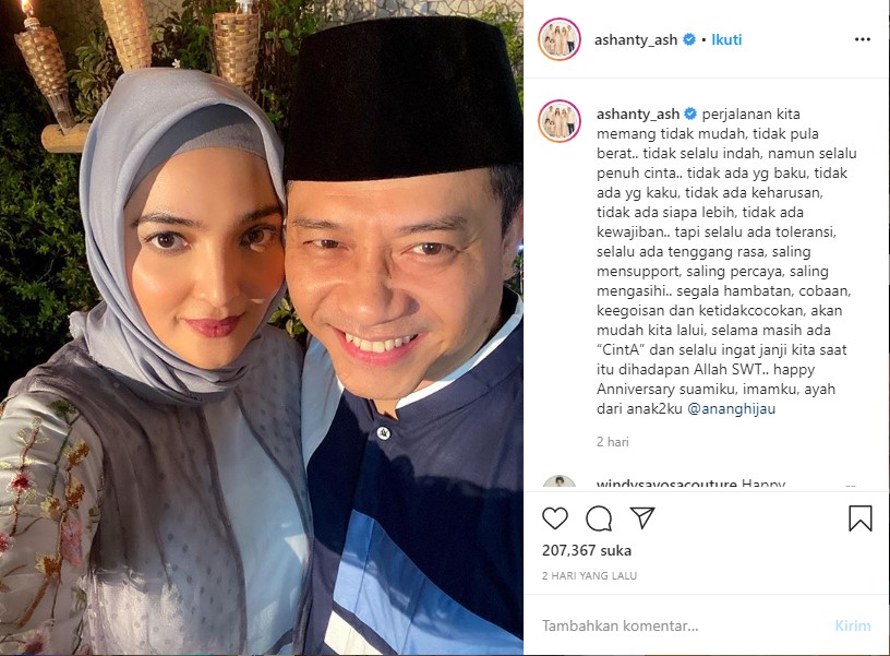 Rayakan Anniversary Pernikahan Ke-8, Begini Ungkapan Romantis Anang dan Ashanty. Romantis!