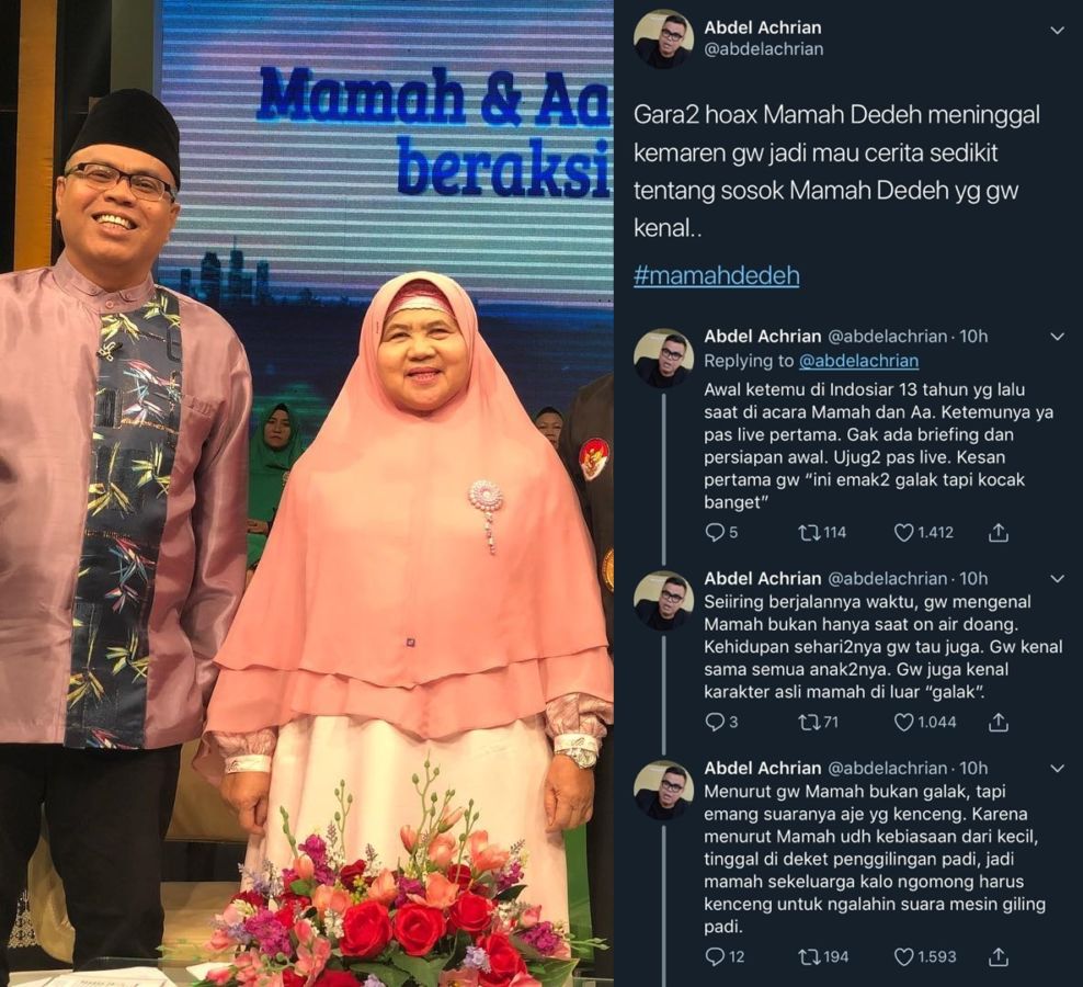 Gara-Gara Hoax Mamah Dedeh Meninggal, Abdel Ungkap Sosok Asli Sang Ustazah: Hatinya Lembut Banget 5 Gara-Gara Hoax Mamah Dedeh Meninggal, Abdel Ungkap Sosok Asli Sang Ustazah: Hatinya Lembut Banget