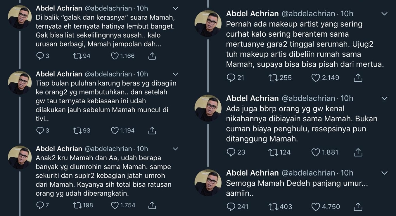 Gara-Gara Hoax Mamah Dedeh Meninggal, Abdel Ungkap Sosok Asli Sang Ustazah: Hatinya Lembut Banget 6 Gara-Gara Hoax Mamah Dedeh Meninggal, Abdel Ungkap Sosok Asli Sang Ustazah: Hatinya Lembut Banget