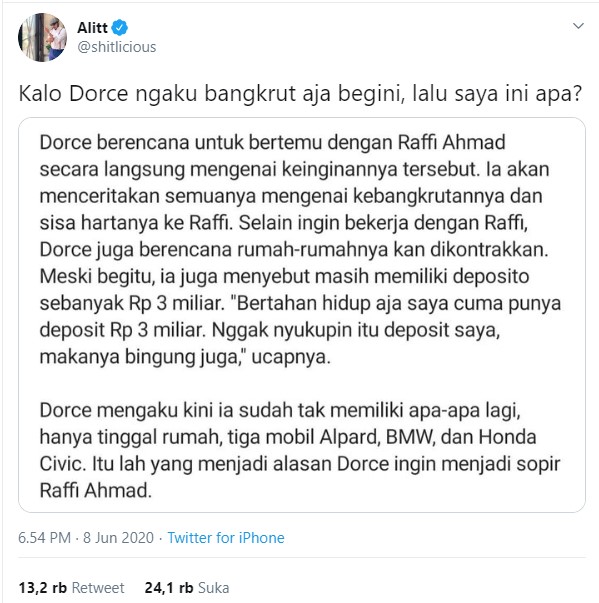 Ingin Bekerja Jadi Sopir Raffi Ahmad, Dorce Gamalama Jelaskan Alasannya. Bukan karena Finansial