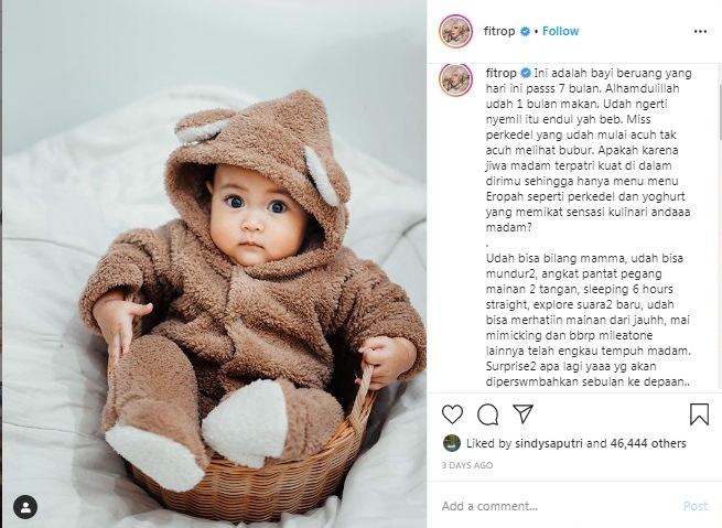 Terniat, Begini Caption Instagram Fitrop buat sang Anak. Kasih Sayang yang Dibalut dengan Tawa~