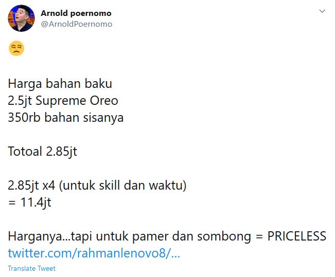 Bikin Kue Ulang Tahun Bertabur Oreo Supreme dan Emas, Chef Arnold: Kesombongan adalah Jalan Ninjaku