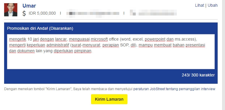 contoh promosi diri di jobstreet