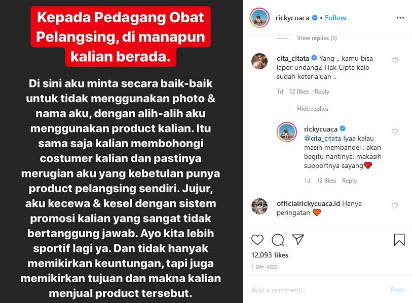 Sukses Turunkan Berat Badan, Foto Ricky Cuaca Justru Dimanfaatkan Penjual Obat Pelangsing