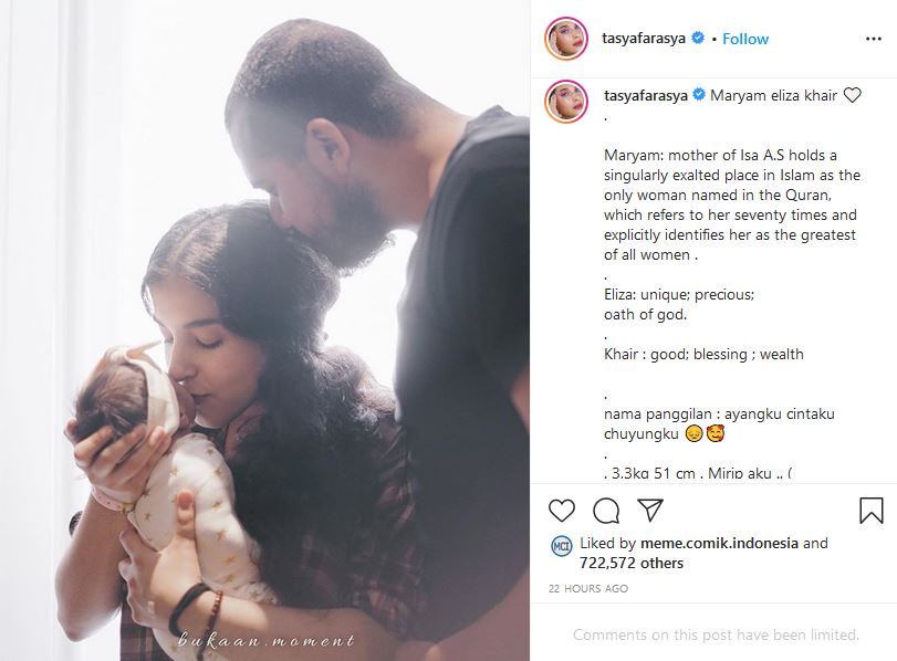 Tasya Farasya Akhirnya Ungkap Nama sang Bayi yang Baru Lahir, Warganet Takjub dengan Artinya