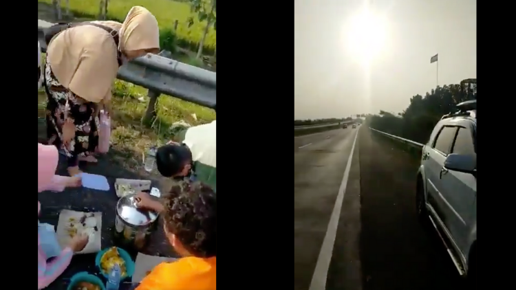 Viral Satu Keluarga Makan-Makan di Bahu Jalan Tol, Ini Berasa Pesta Kebun Apa Gimana Sih!?