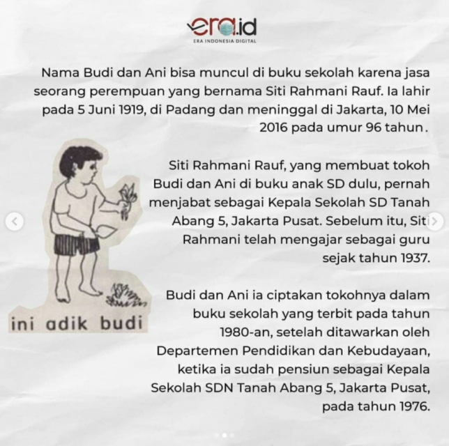 Sempat Menjadi Misteri, Ternyata ini Alasan Nama Budi dan Ani Sering Muncul di Buku SD
