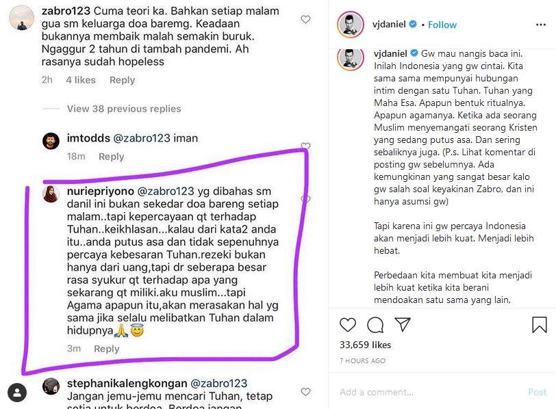 Bicara tentang Kasih Tuhan Yesus, VJ Daniel Tersentuh Membaca Komentar Seorang Muslim. Sampai Nangis!