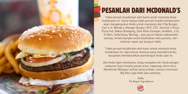 Viral Ajakan Burger King untuk Membeli Makan di McD dan Strategi Cause Marketing di Baliknya