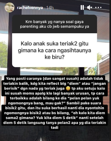 Penuhi Permintaan Warganet, Rachel Vennya Jawab Serba-serbi Parenting di IG Story. Ini Detailnya!