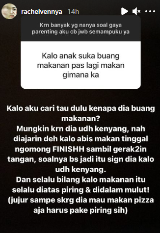 Penuhi Permintaan Warganet, Rachel Vennya Jawab Serba-serbi Parenting di IG Story. Ini Detailnya!