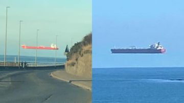 Ramai Foto Kapal ‘Melayang’ di atas Permukaan Laut. Bukan Hasil Editan Lo, Ada Penjelasannya!