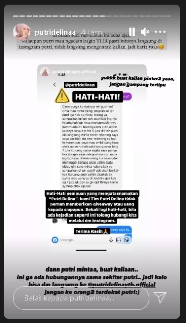 Namanya Dicatut atas Kasus Penipuan, Putri Delina Minta Publik Lebih Berhati-hati