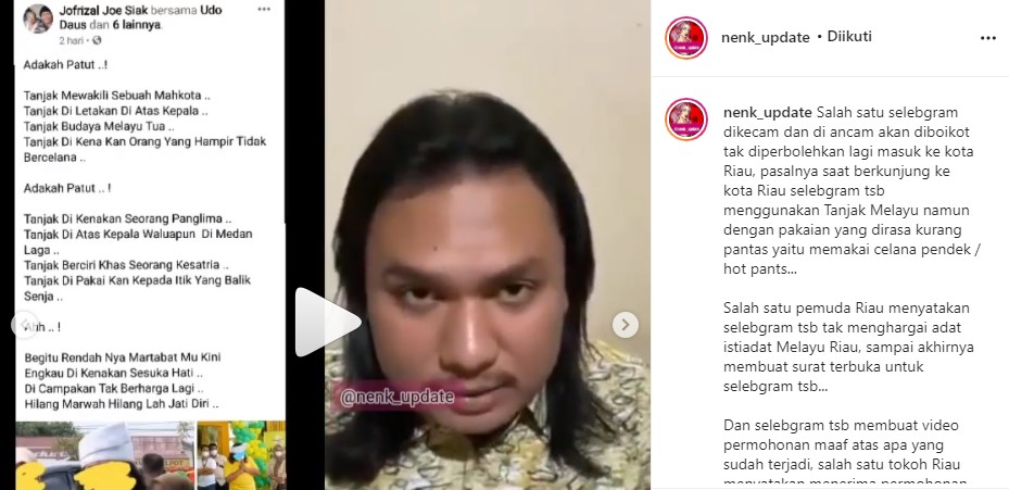 Dikecam Masyakarat Riau karena Busananya Dianggap Tak Sopan, Keanu Agl Minta Maaf
