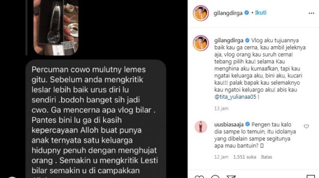 Perkarakan Warganet yang Hina Keluarganya, Gilang Dirga Buru Pelaku yang Pakai Identitas Palsu