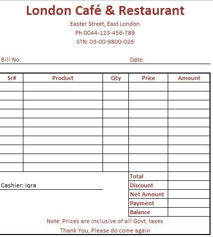 contoh invoice restoran