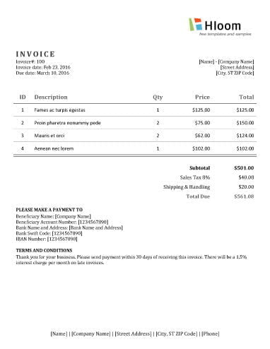 contoh invoice tagihan word
