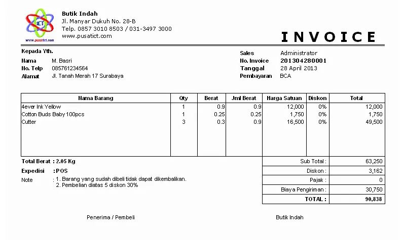 contoh invoice pembayaran