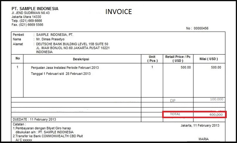 contoh invoice jasa