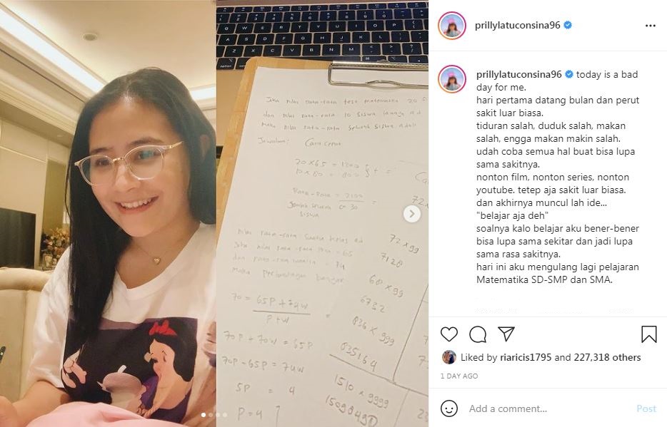 Alihkan Nyeri Menstruasi, Prilly Latuconsina Pilih Mengajar dan Menyelesaikan Soal Matematika