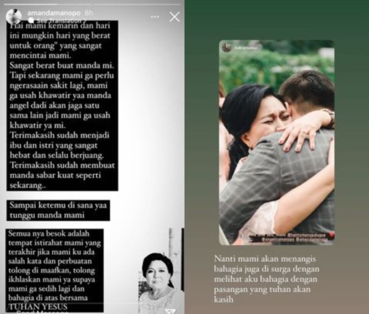 Ibunda Meninggal Usai Berjuang Melawan Covid-19, Amanda Manopo: Sekarang Mami Nggak Sakit Lagi