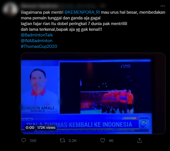 Momen Menpora Sebut Fajar dan Rian Sebagai Pemain Tunggal Putra Tuai Reaksi dari Warganet