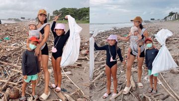 Aksi Jennifer Bachdim Ajak Anak Bersihkan Sampah di Pantai Dipuji Warganet