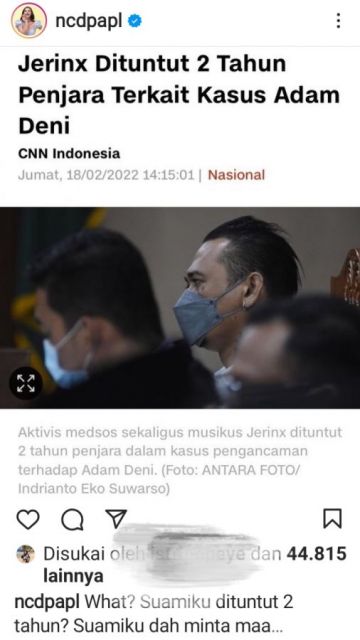Jerinx didakwa 2 Tahun Penjara dan Denda 50 Juta. Nora Shock Jelaskan Jerinx Sudah Minta Maaf 5 Jerinx dituntut 2 tahun penjara