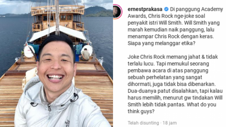 Ernest Prakasa Komentari Soal Will Smith Tampar Chris Rock di Oscar 2022