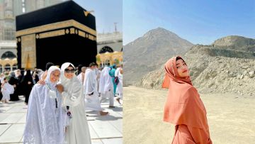 7 Potret Fuji Jalani Umrah, Bareng Thariq Halilintar dan Ajak Pengasuh Gala