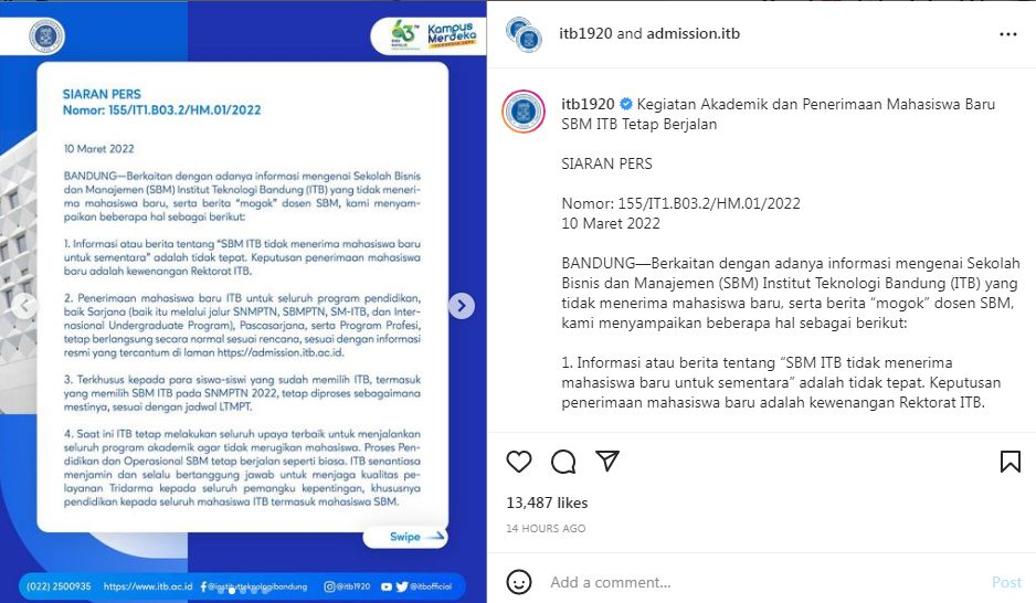Meski Sedang Konflik, ITB Pastikan SBM Tetap Menerima Mahasiswa Baru 6 ITB