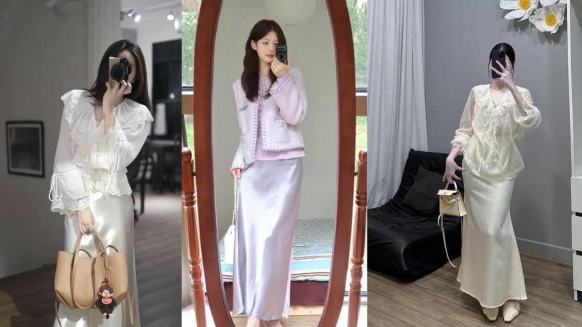 10 Inspirasi Baju Lebaran Non Hijab 2026 yang Paling Stylish, Modern, Fresh, dan Elegan 13 Blouse dengan Rok Satin