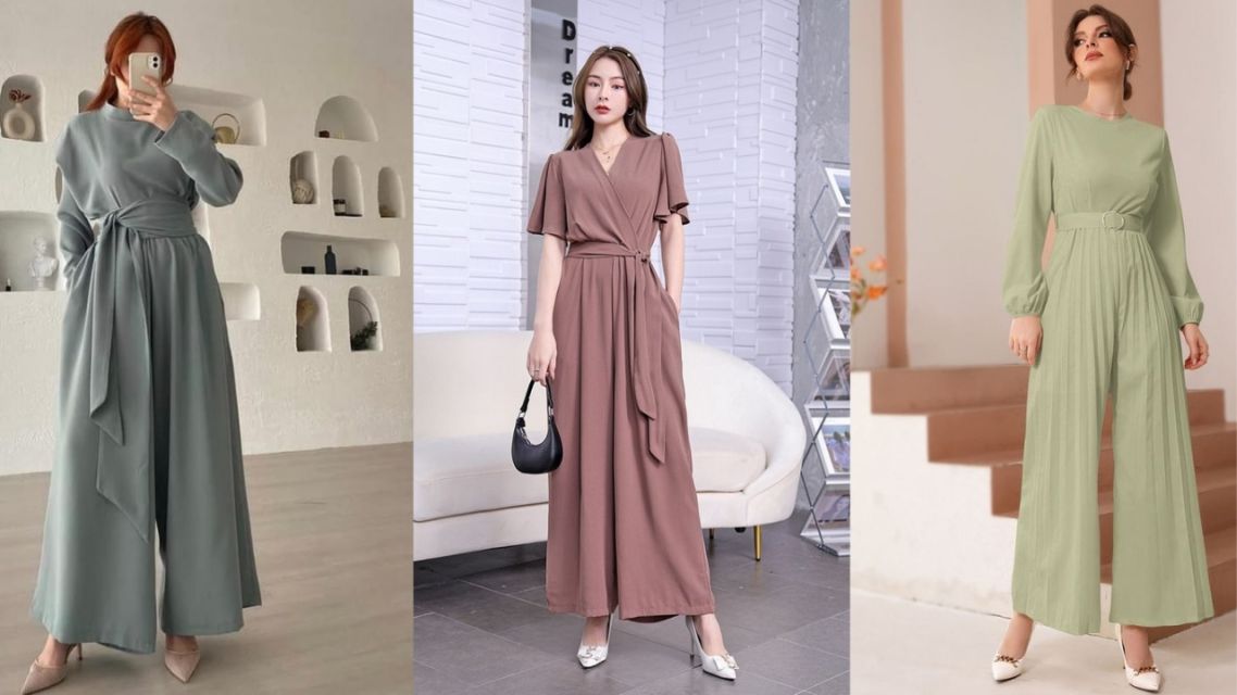 10 Inspirasi Baju Lebaran Non Hijab 2026 yang Paling Stylish, Modern, Fresh, dan Elegan 16 Jumpsuit Wide Leg Modern