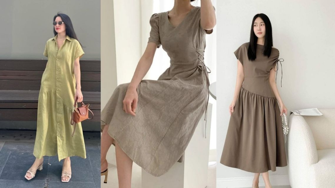 10 Inspirasi Baju Lebaran Non Hijab 2026 yang Paling Stylish, Modern, Fresh, dan Elegan 18 Dress Linen Natural Look