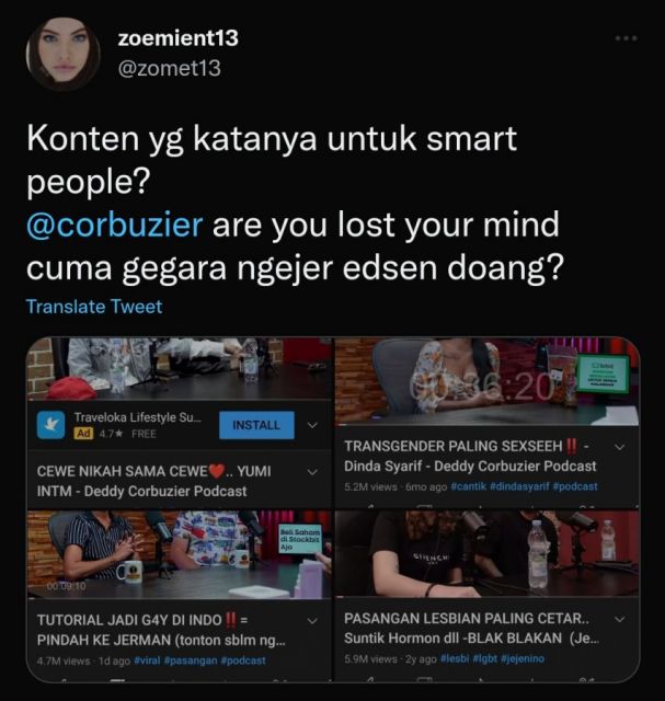 Kecaman warganet untuk konten Deddy Corbuzier