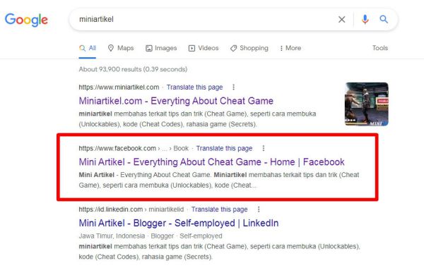 Ilustrasi Pencarian Halaman Facebook Di Google