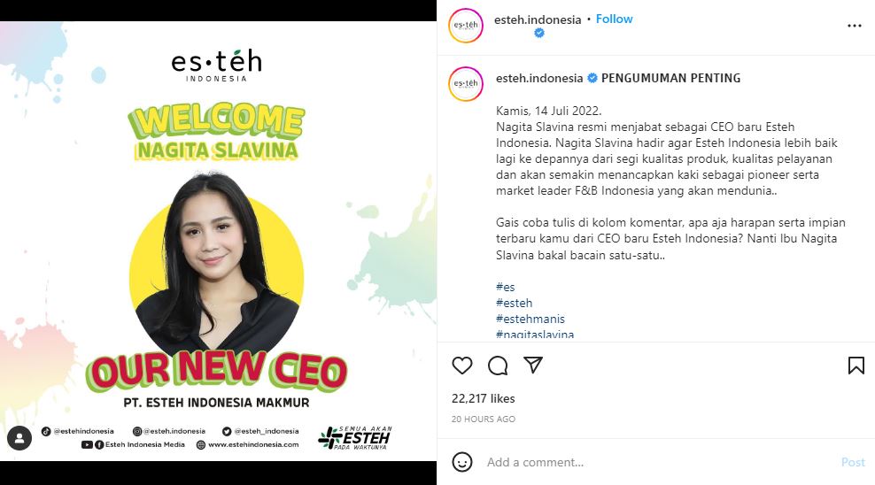 Nagita Slavina jadi CEO Esteh Indonesia