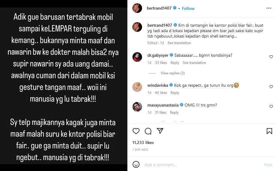 Bertrand menolak uang damai