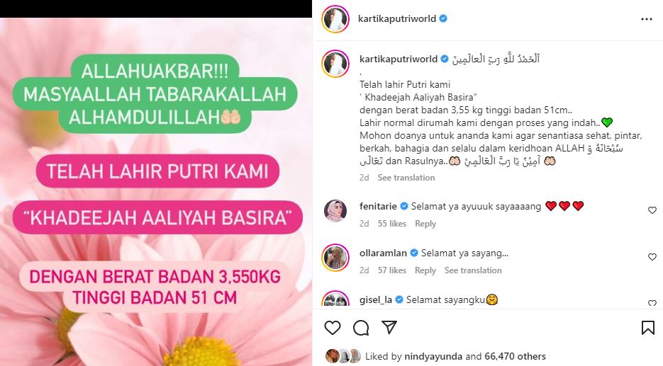 Kartika putri melahirkan