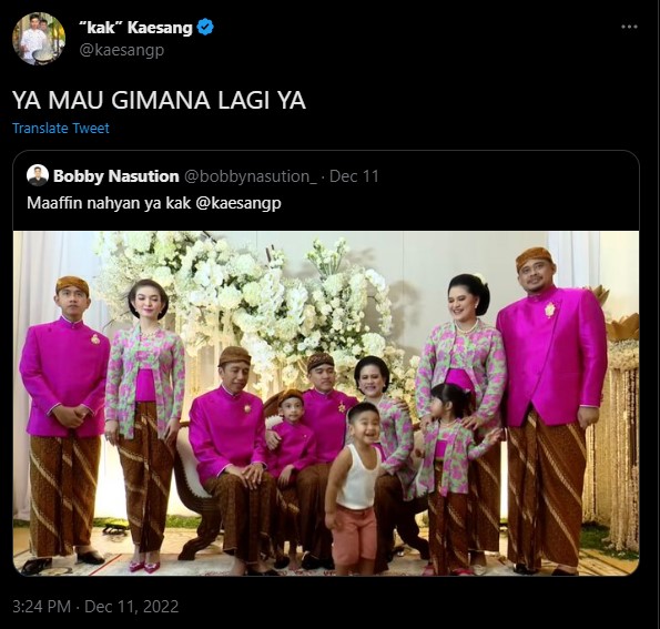 Kaesang-Bobby sling balas tweet