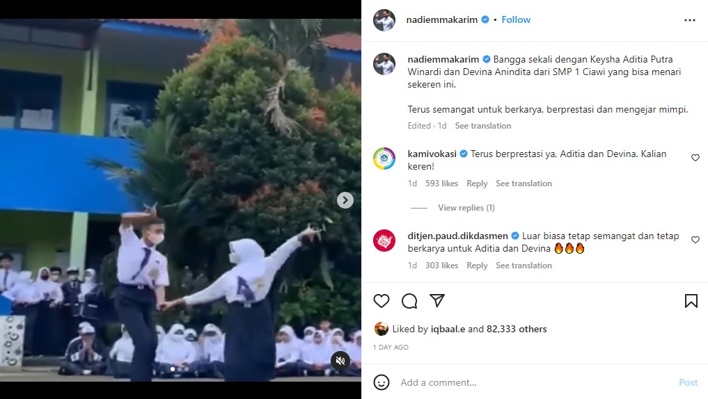 Dukungan Nadiem Makarim kepada dua pelajar SMPN 1 Ciawi