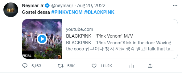 Screenshot cuitan Neymar tentang Blackpink