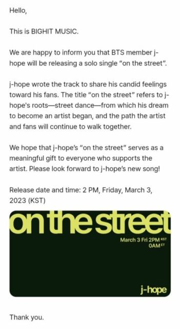Single 'on the street' J-Hope BTS