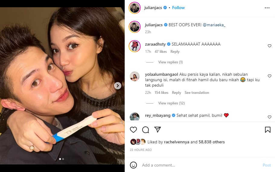 Julian Jacob umumkan kehamilan pertama