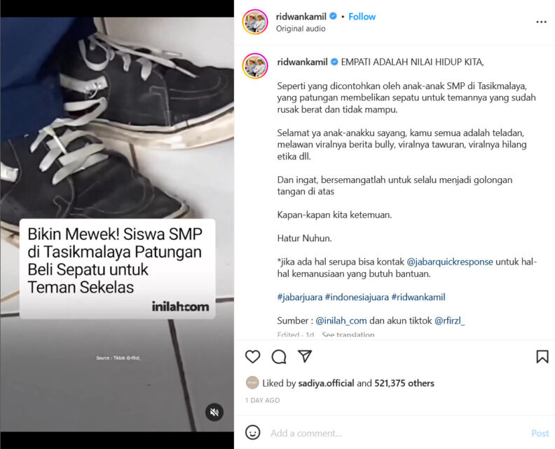 Aksi siswa SMP patungan beli sepatu untuk temannya viral di medsos