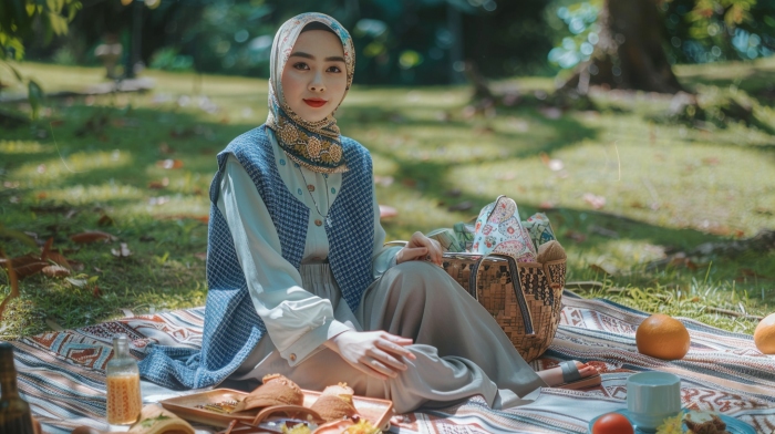10 Ide Outfit Piknik ke Taman untuk Hijaber, Nyaman Buat Refreshing